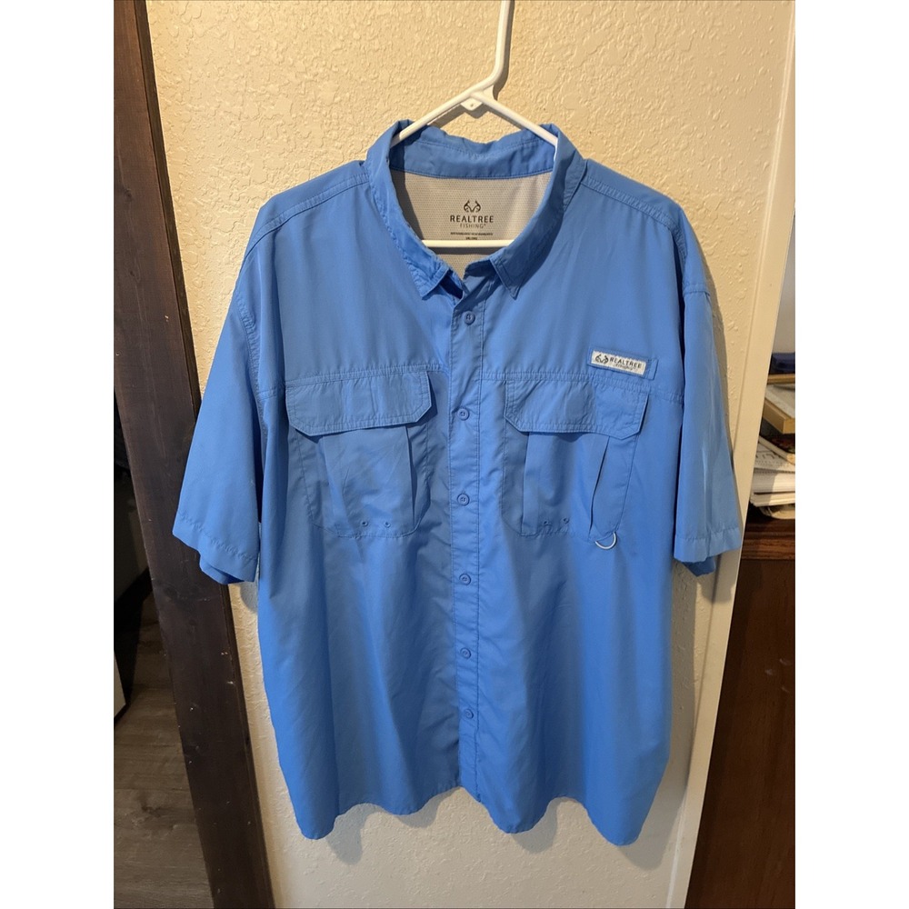 Realtree Fishing Men's Casual Button-Down Shirt Blue 2XL Polyester